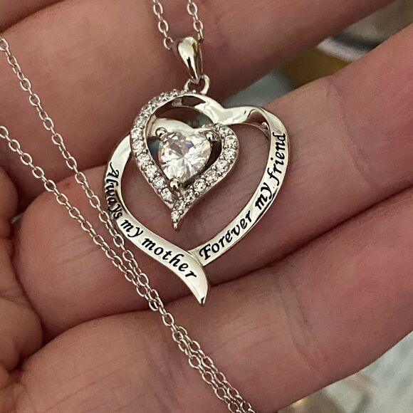 Always My Mother Forever My Friend Sterling Silver CZ Necklace - Picture 2 of 7